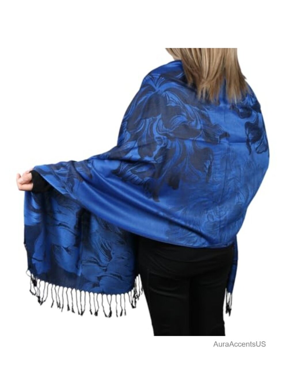 Reversible Pashmina Shawl Wrap 100% Acrylic 72x28 Floral Fringe
